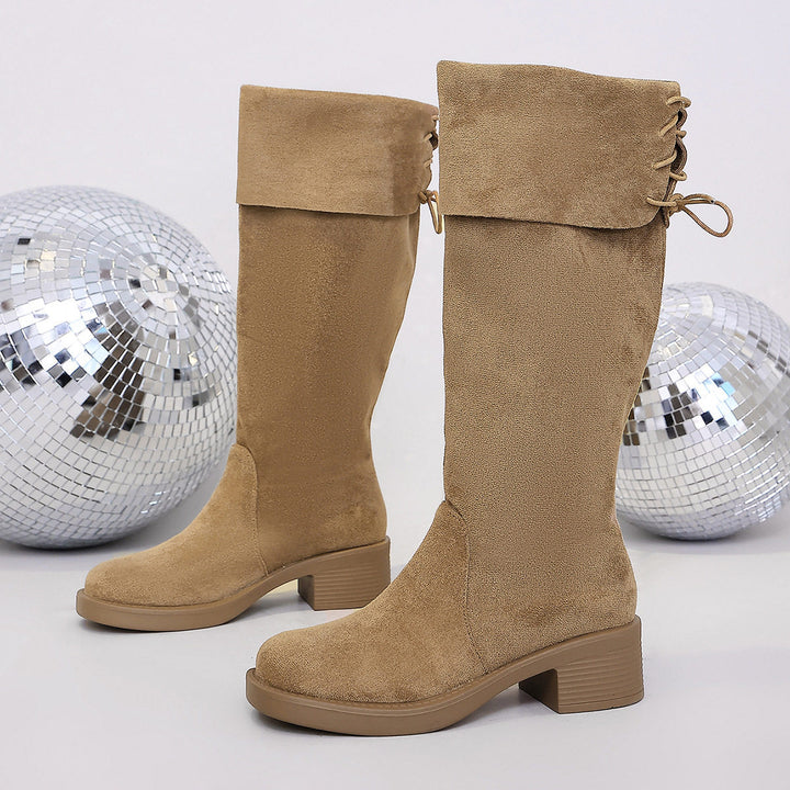 Damen Elegante Overknee-Stiefel aus Wildlederimitat Drune