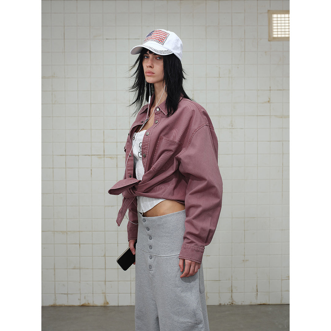 Damen Overshirt‑Hemdjacke aus gewaschenem Baumwoll‑Twill mit Druckknopfleiste und zwei Brusttaschen Drune