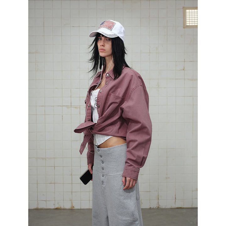 Damen Overshirt‑Hemdjacke aus gewaschenem Baumwoll‑Twill mit Druckknopfleiste und zwei Brusttaschen Drune