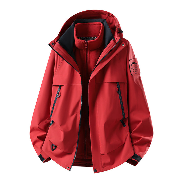 Herren modulare wasserdichte Outdoorjacke mit herausnehmbarer Fleece-Innenjacke, Kapuze und Reißverschlusstaschen Drune