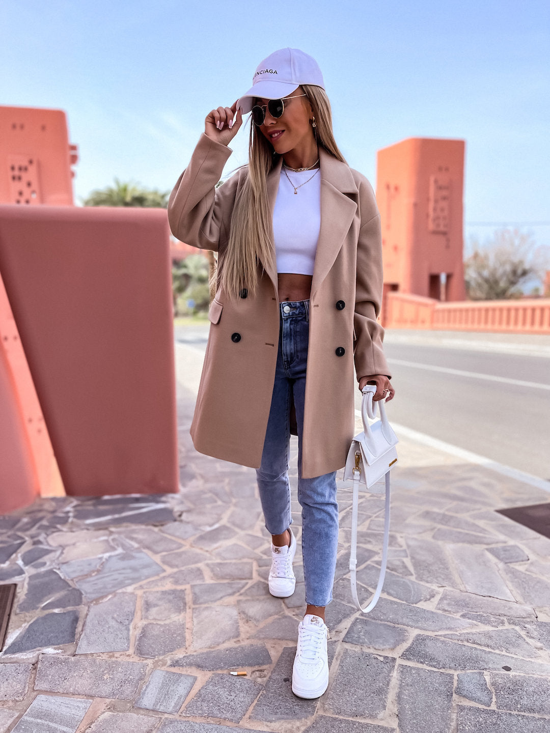 Damen eleganter und strukturierter Mantel im doppelten Design Drune
