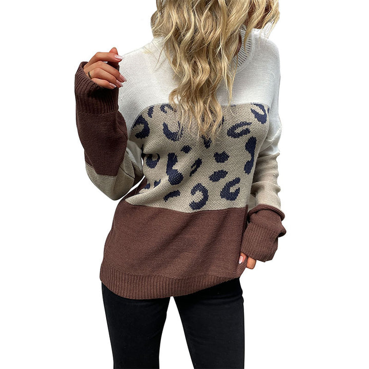 Damen Langarm-Feinstrickpullover mit dezentem Leoprint und Blockstreifen Drune