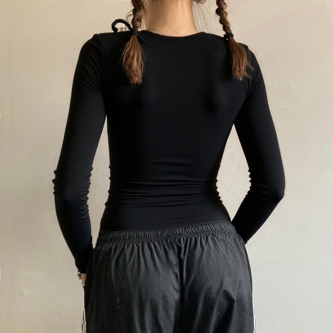 Damen Langarm-Crossover-Top mit V-Ausschnitt, floraler Seitenprint und Kontrastbesatz Drune