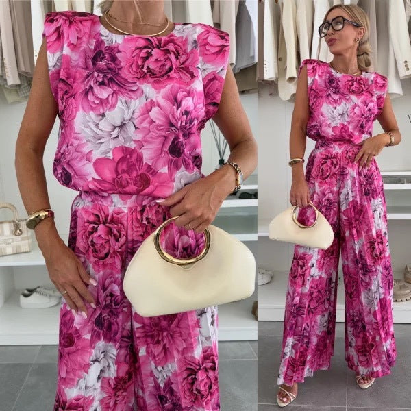 Damen Jumpsuit mit floralem Design und Schulterpolstern Drune