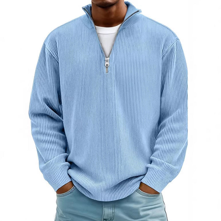 Herren nan gerippter Strickpullover mit halbem Reißverschluss und Stehkragen Drune