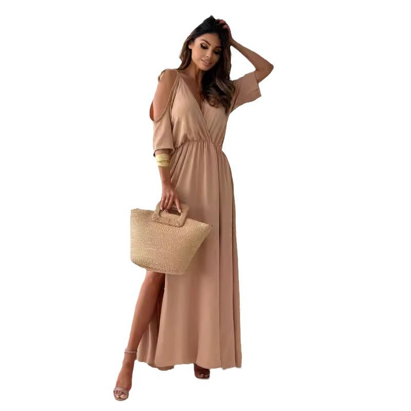Drune | Satin-Träger-Spitzen-V-Ausschnitt-Langes Kleid