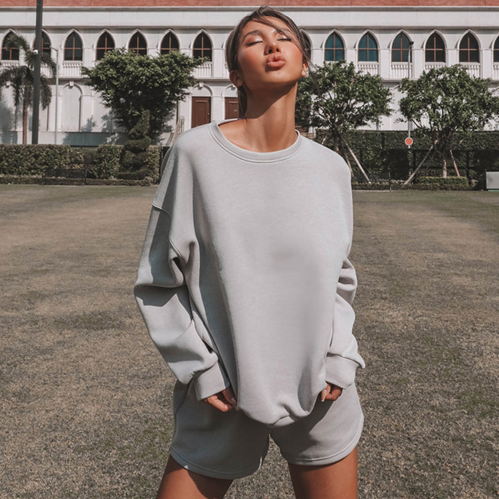 Damen bequemer Sport-Loungewear-Anzug aus weichem Frottee mit lässigem Schnitt