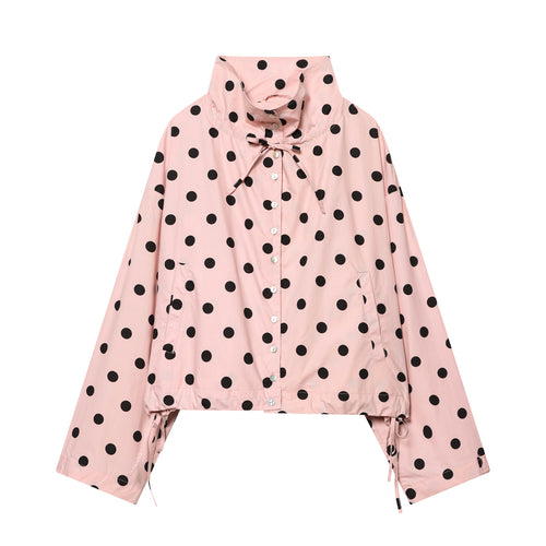 Damen nan gepunktete leichte Regenjacke mit hohem Stehkragen, Tunnelzug und Knopfleiste Drune