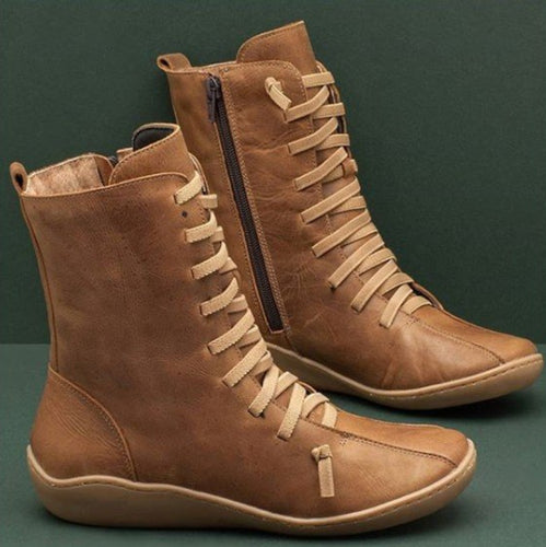 Damen knöchelhohe Schnür-Boots mit seitlichem Reißverschluss und stoßdämpfender Gummisohle Drune