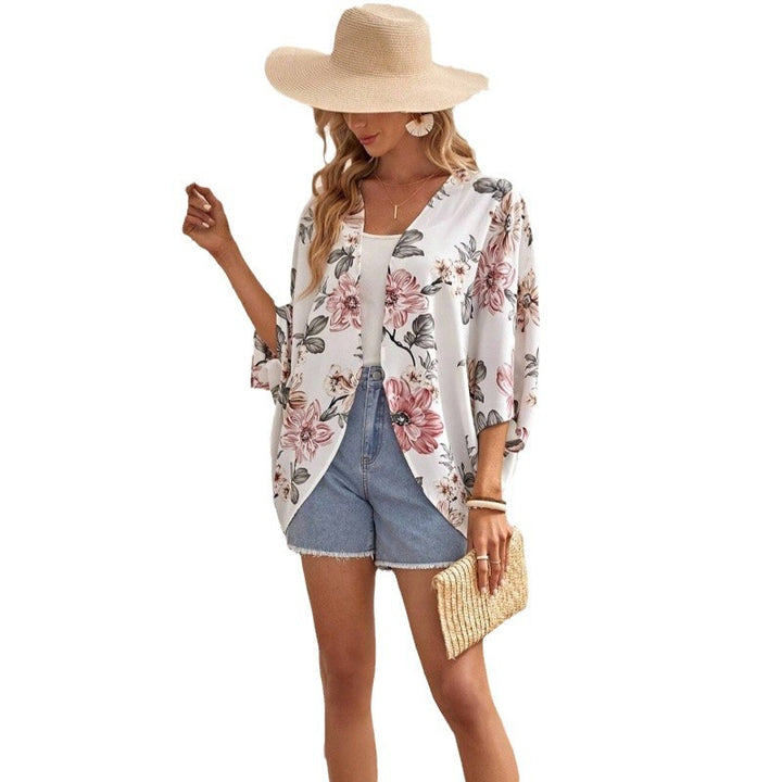 Damen Modischer Kimono mit floralem Design und weit geschnittenen Ärmeln Drune
