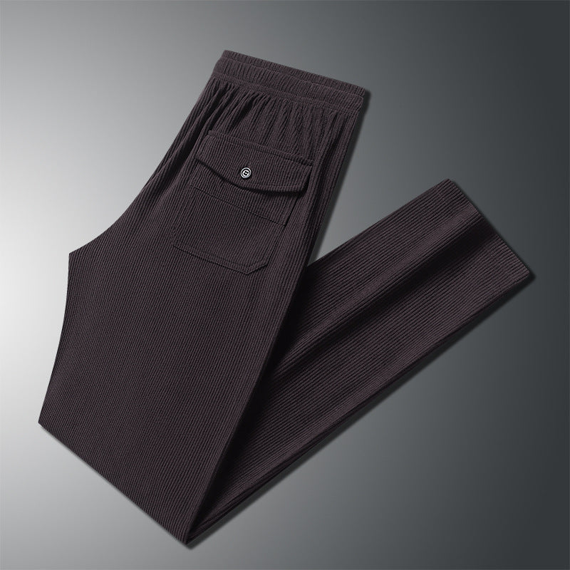 Herren Geradlinige Rib-Struktur Lounge-Hose mit Elastikbund und Klappentasche Drune