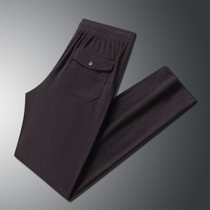 Herren Geradlinige Rib-Struktur Lounge-Hose mit Elastikbund und Klappentasche Drune