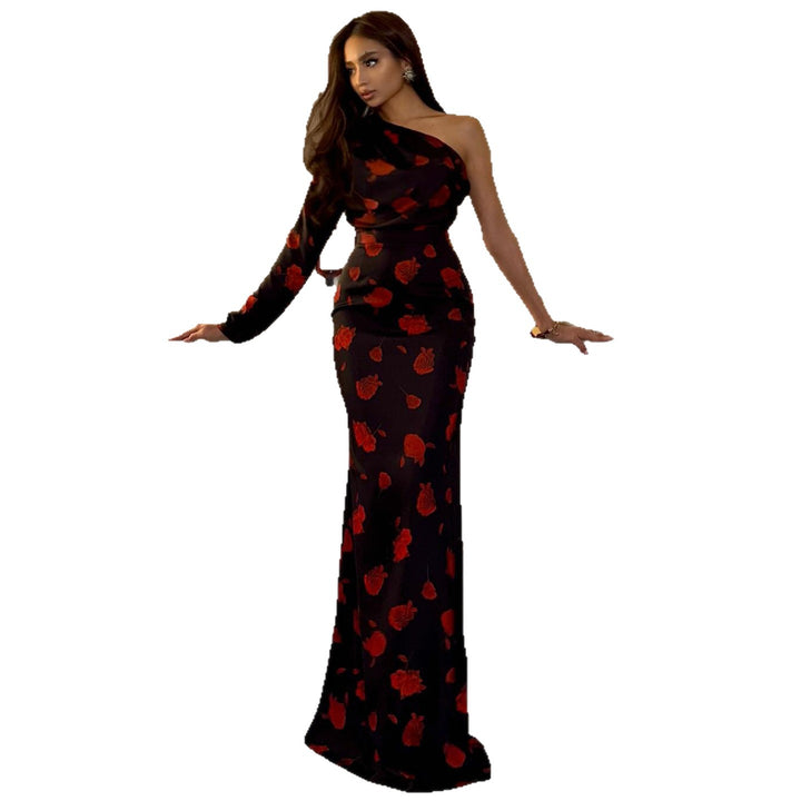 Damen Maxi-Kleid mit asymmetrischem Design und eleganten floralem Muster Drune