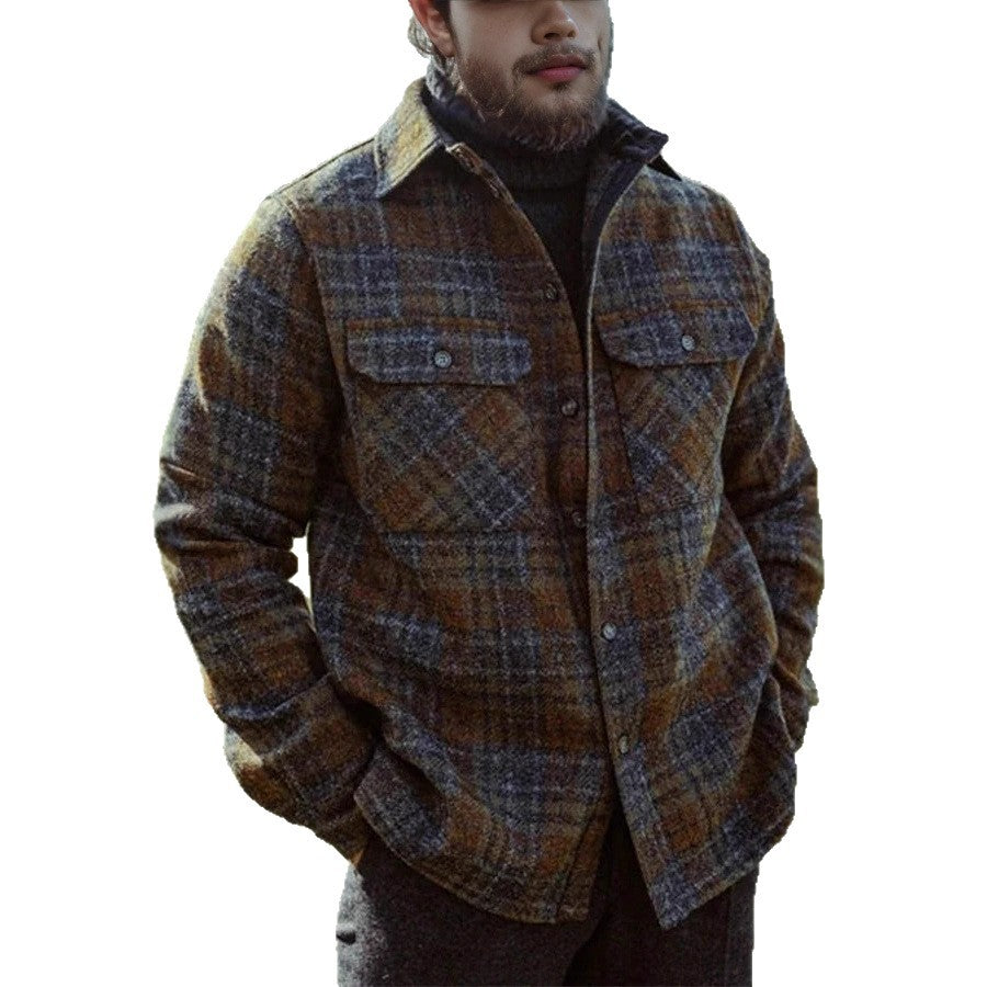 Herren Wollmix-Tweed-Hemdenjacke mit aufgesetzten Brusttaschen Drune