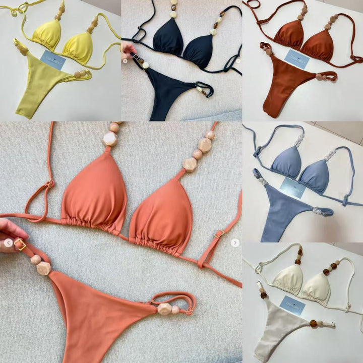 Damen Triangel-Bikini mit elastischen Bändern und dekorativen Details Drune
