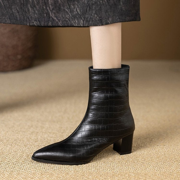 Damen Elegante Croc-Optik Stiefeletten Drune