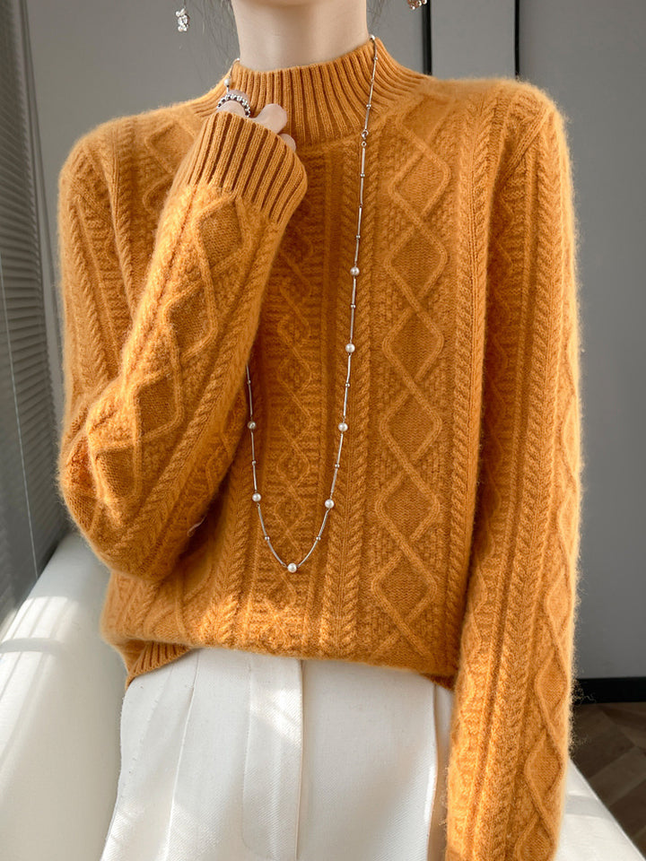 Damen Kuscheliger Mohair‑Optik Mockneckpullover mit Rautenzopfstruktur und kastiger Silhouette Drune