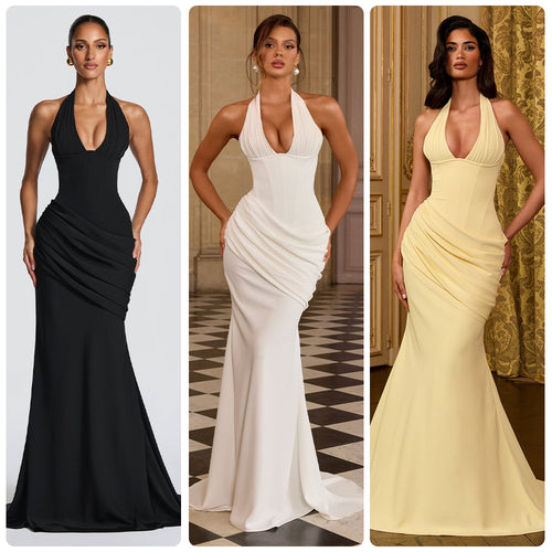 Damen Abendkleid mit elegantem Wickeldesign und tiefem V-Ausschnitt Drune