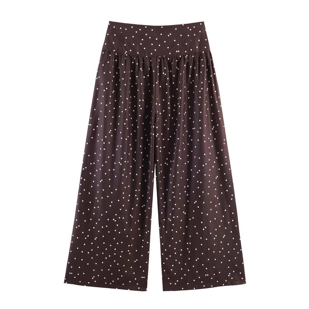 Damen Hochtaillierte Palazzo-Hose mit weitem Bein und gepunkteter Satin-Optik Drune