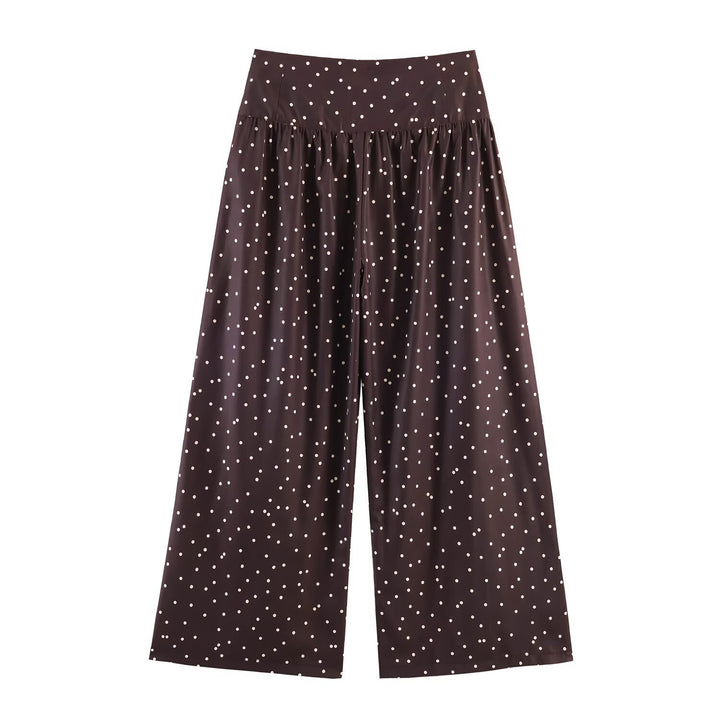 Damen Hochtaillierte Palazzo-Hose mit weitem Bein und gepunkteter Satin-Optik Drune