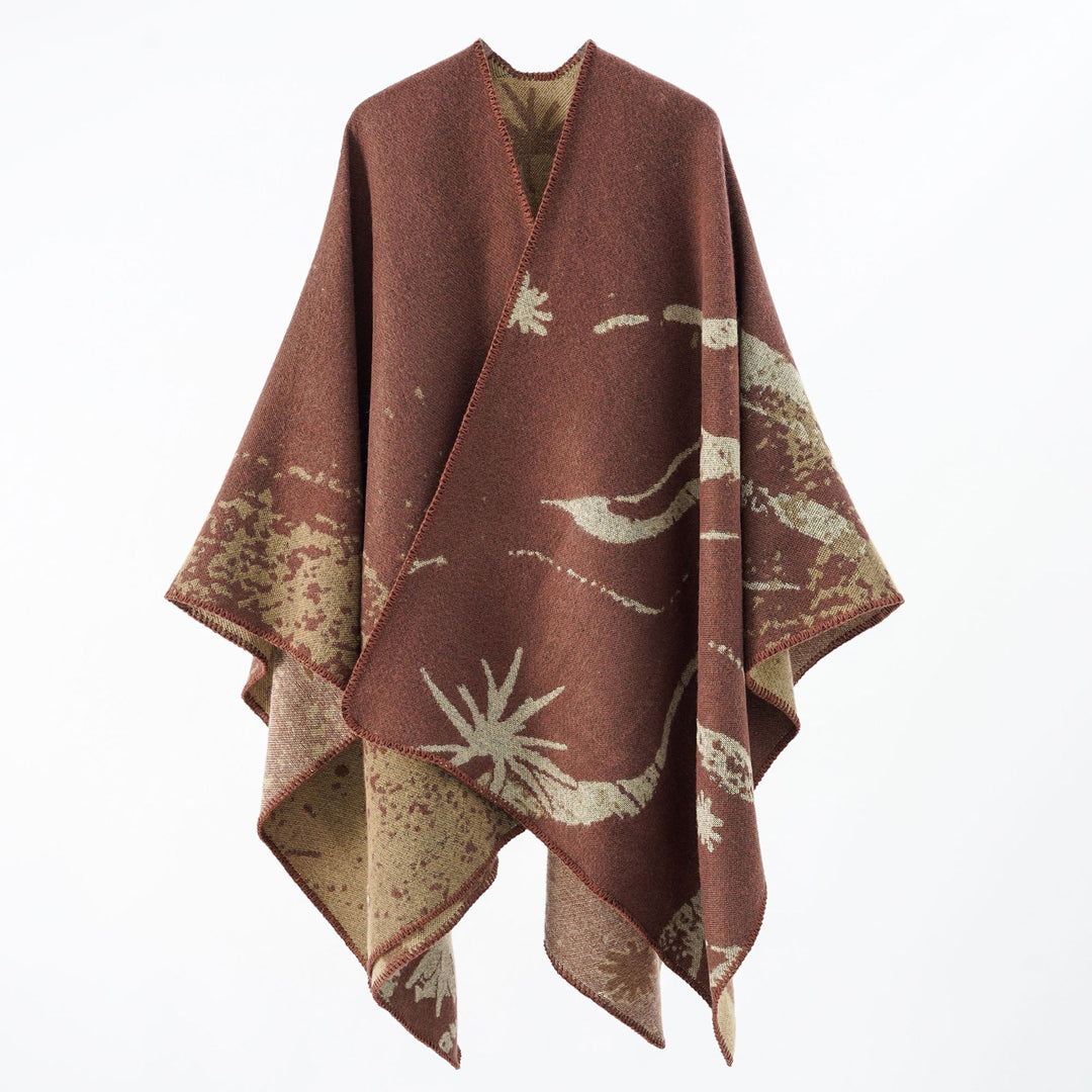 Damen Überschnittenes Jacquard‑Wickelcape aus feinem Strick mit asymmetrischem Saum Drune