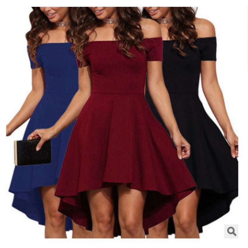 Damen romantisches Off-Shoulder Kleid mit asymmetrischem Saum und figurbetontem Design Drune