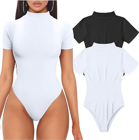 Damen Kurzarm Bodysuit mit hohem Kragen Drune