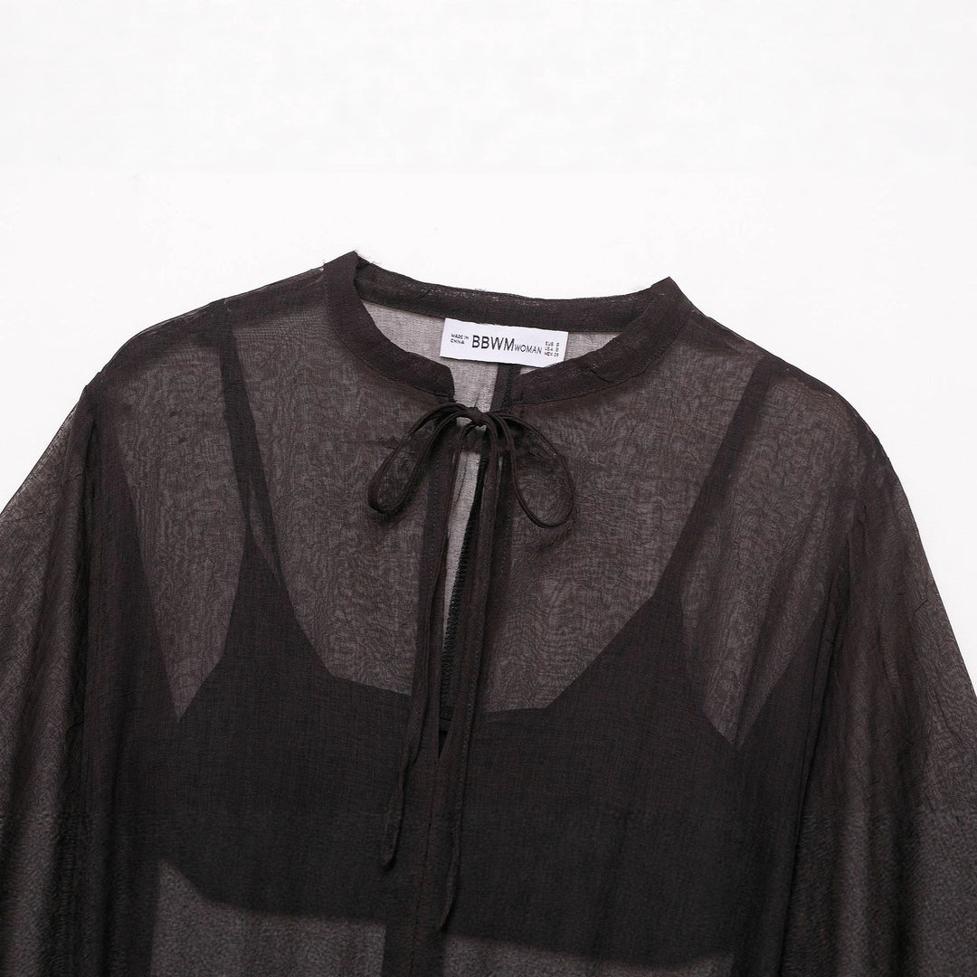 Damen Transparentes Chiffon-Kaftankleid mit Volantärmeln und Tunnelzug Drune