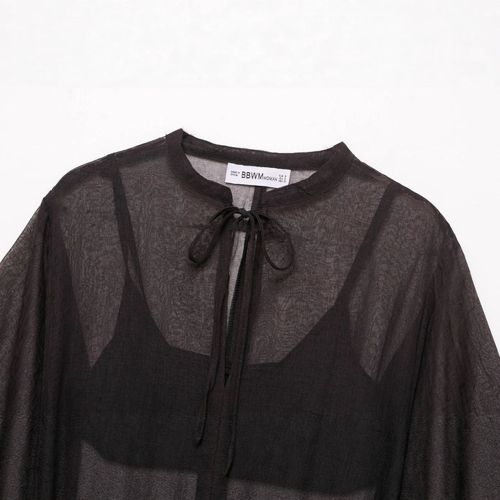 Damen Transparentes Chiffon-Kaftankleid mit Volantärmeln und Tunnelzug Drune