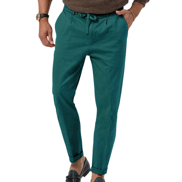 Herren Tapered Leinen-Baumwoll-Hose mit Elastikbund, Tunnelzug und Bündchen Drune