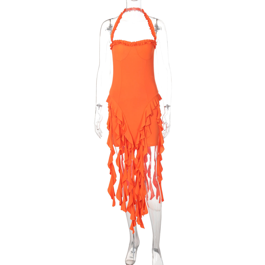 Damen Rüschenkleid mit tiefem Ausschnitt Drune