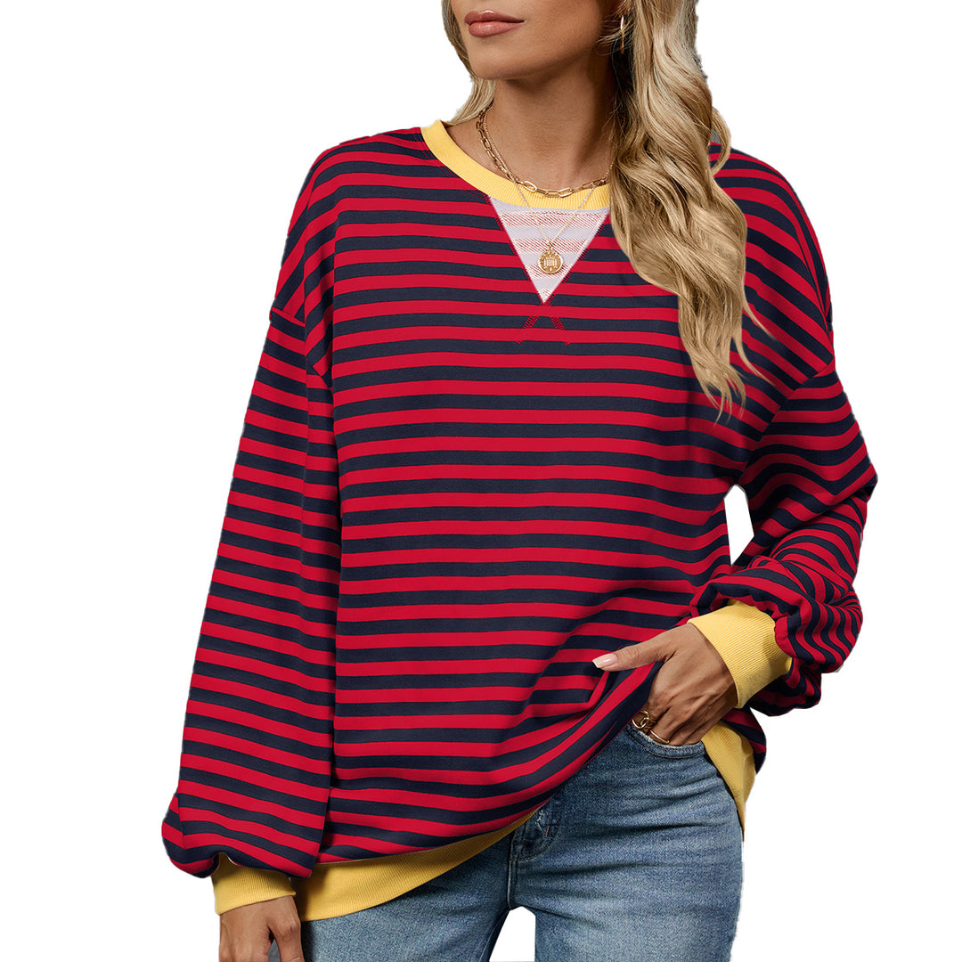 Damen lässiger Sweatshirt mit modischem Streifenmuster und weit geschnittenen Ärmeln Drune