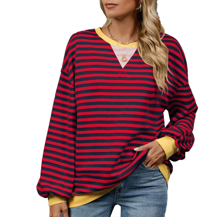 Damen lässiger Sweatshirt mit modischem Streifenmuster und weit geschnittenen Ärmeln Drune