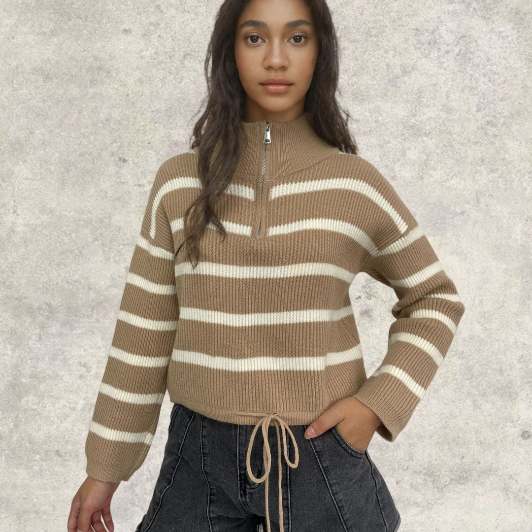 Damen Strickpullover mit hochgeschlossenem Kragen und Reißverschluss Drune