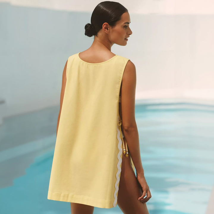 Damen lässiges Sommerkleid mit seitlichen Bindebändern Drune