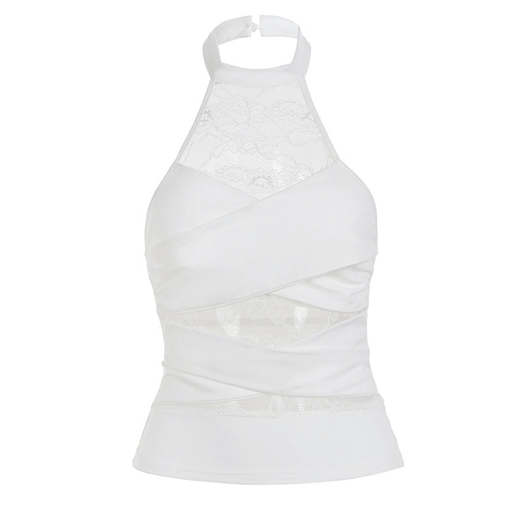Damen modernes Haltertop mit luxuriöser Spitze und raffinierter Wickeloptik Drune