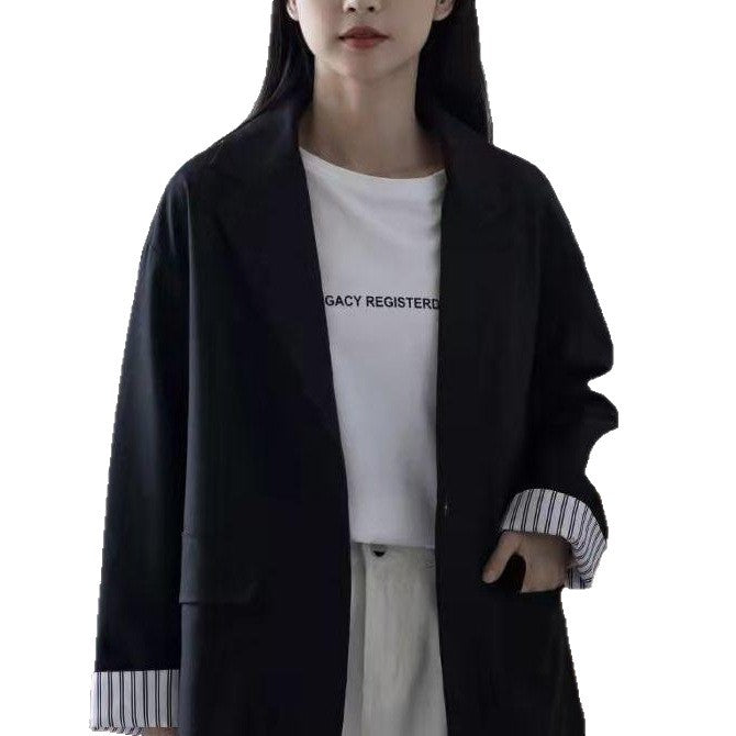 Damen lässiger Longline-Blazer mit klassischen Revers Drune