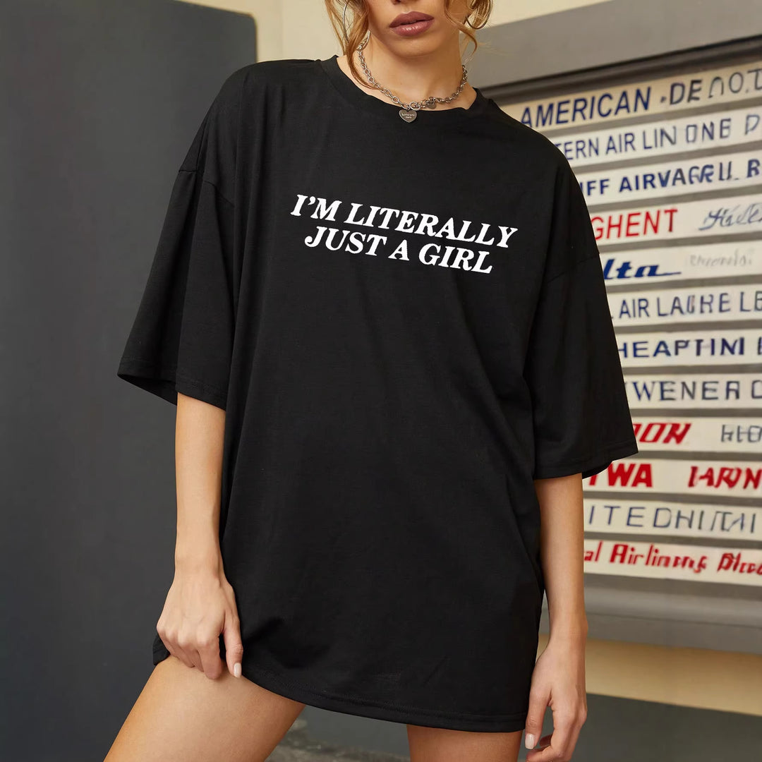 Damen Oversized Statement T-Shirt mit kreativem Schriftzug Drune
