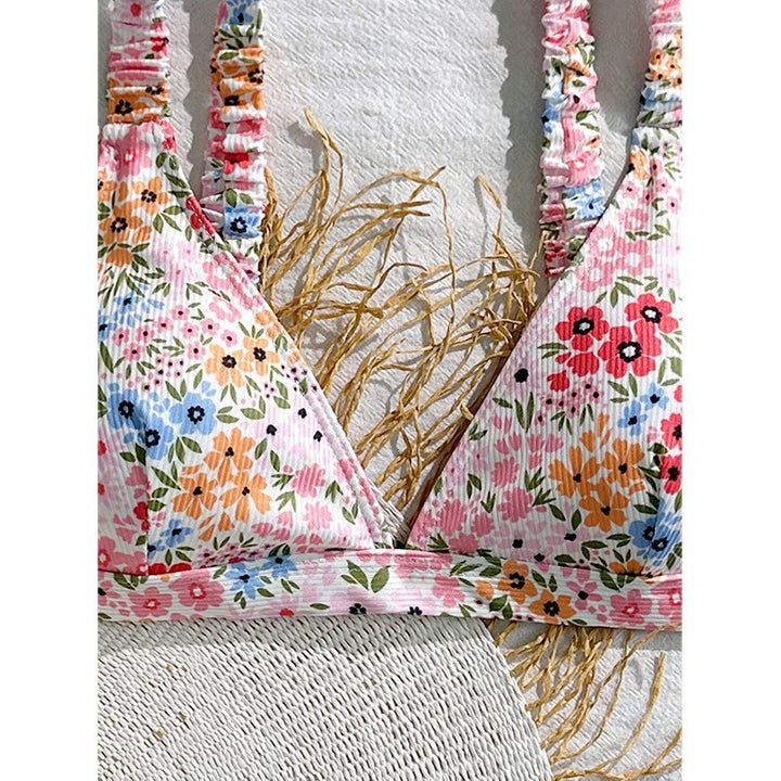 Damen Triangel-Bikini mit floralem Muster und breiten Trägern Drune