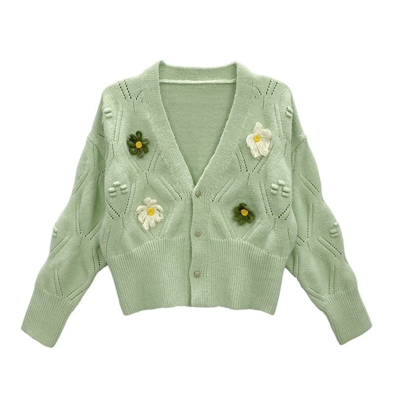 Damen Strickjacke mit floralen Applikationen und strukturiertem Design Drune