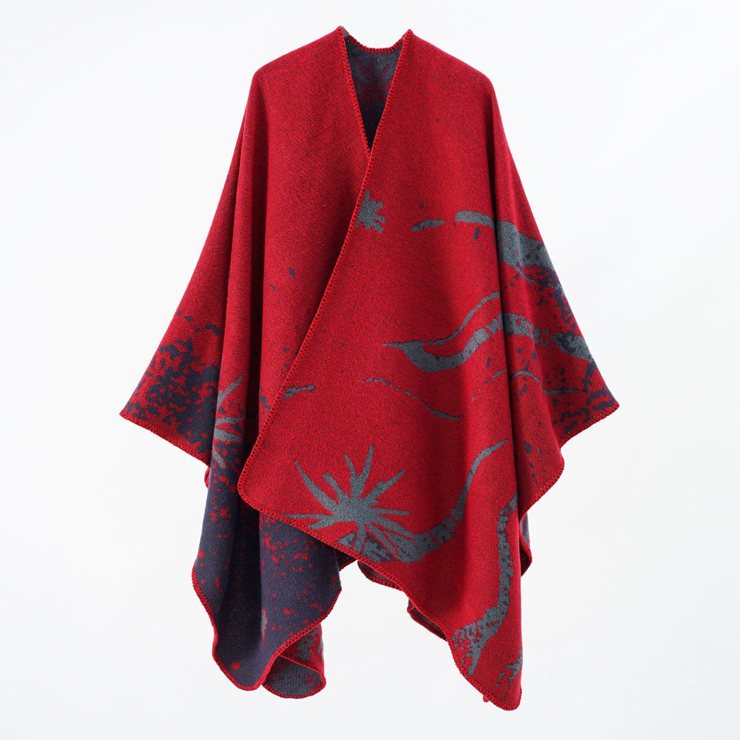 Damen Wendbarer Jacquard-Wickelponcho im Oversize-Umhang Drune