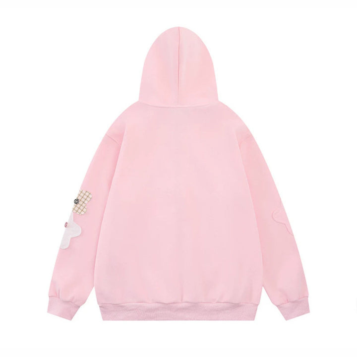 Damen Oversize-Zip-Hoodie mit floralen Stern-Applikationen und Knopf-Details Drune