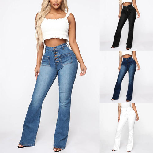 Damen Schlagjeans mit hohem Bund und retro Knopfdetails Drune