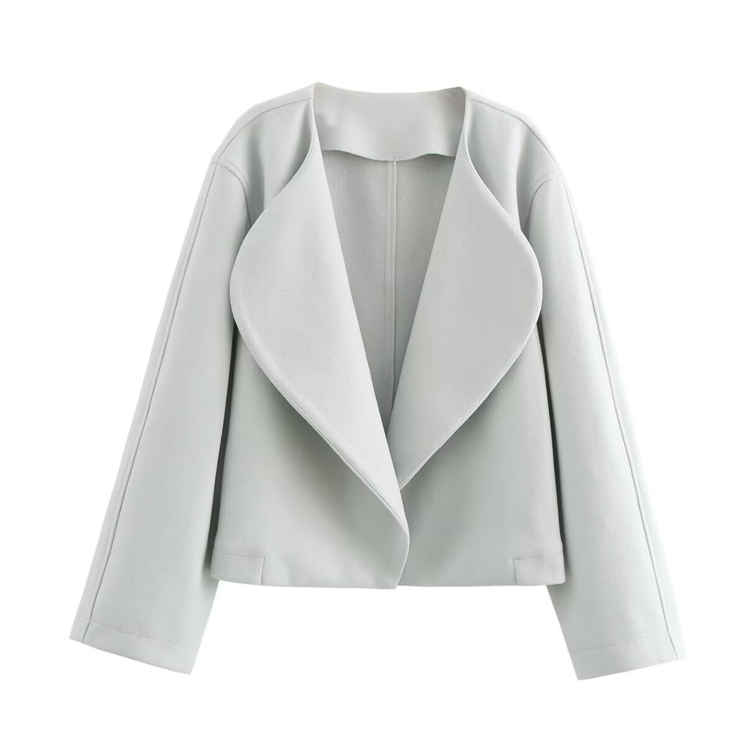 Damen nan kurzer Wasserfall-Blazer mit übergroßem Schalkragen und schmeichelnder Cropped-Silhouette Drune