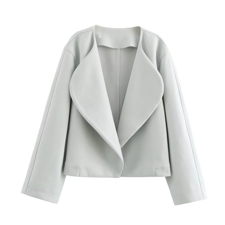 Damen nan kurzer Wasserfall-Blazer mit übergroßem Schalkragen und schmeichelnder Cropped-Silhouette Drune