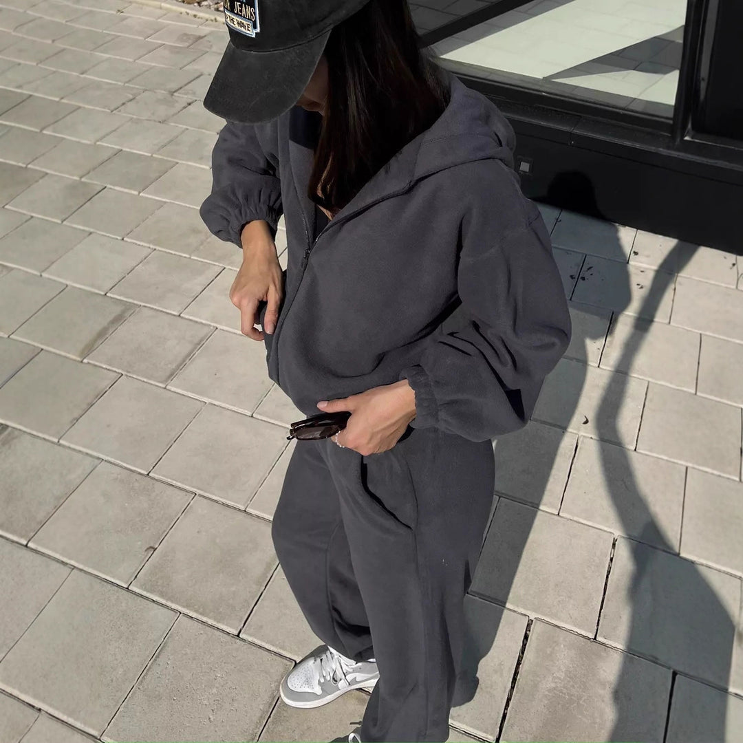 Damen Fleece-Anzug mit praktischen Taschen und Kapuze Drune