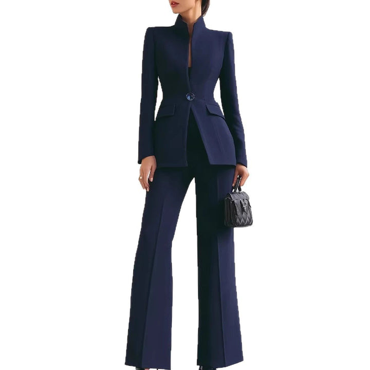 Damen Taillierter Blazer mit Stehkragen und High‑Waist ausgestellte Hose Drune