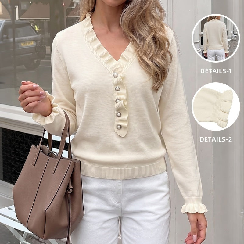 Damen Eleganter Pullover mit Rüschendetails Drune