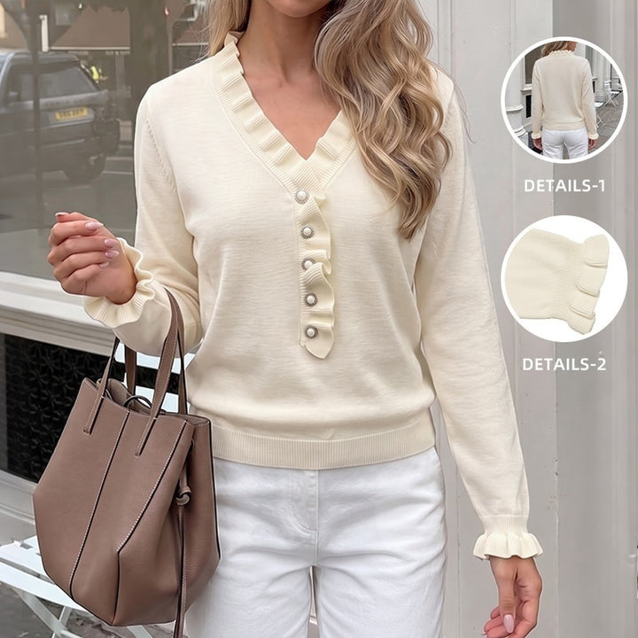 Damen Eleganter Pullover mit Rüschendetails Drune