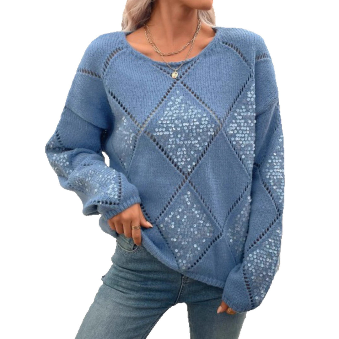Damen Grobgestrickter Oversize-Pullover mit Ajour‑Rautenmuster und Pailletten Drune